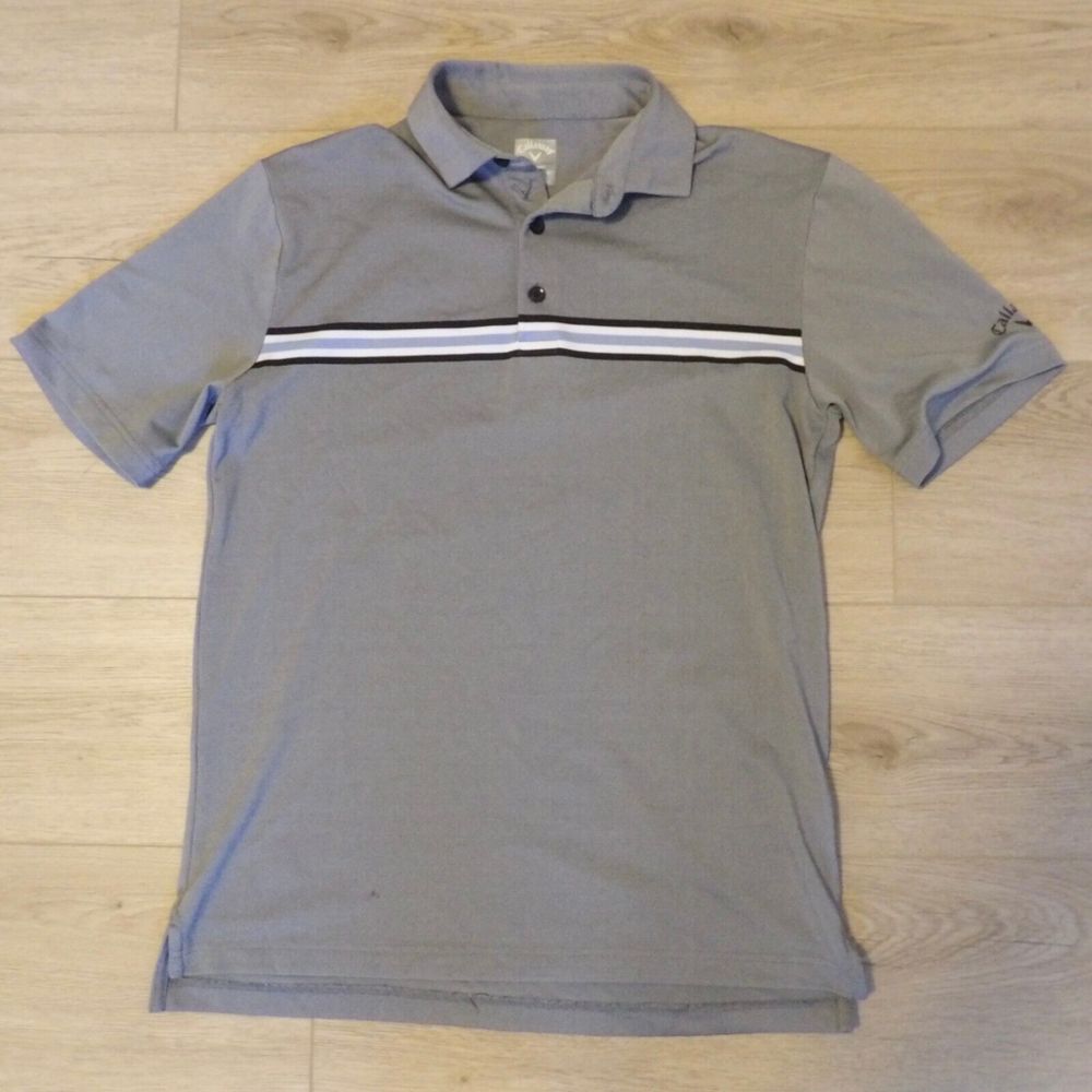 Small - Callaway Opti-Dri Men's Chest Stripe Polo Grey / Blue (USED) | CGKS8035